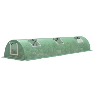 OUTSUNNY Vrtni rastlinjak s tunelom s 5 zvijajočimi okni, rastlinjak za vrt iz jekla, PE in PP, za rastline, zelenjavo in sadje, 300x80x45 cm, zelena