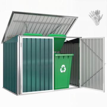 OUTSUNNY Zunanja hišica za smeti 1.91m² iz pocinkanega jekla z 2 zaklenljivimi vrati, zabojnik za smetnjake z dvigajočo se streho in prezračevalnimi odprtinami, vrtna lopa za 2 smetnjaka, zelena