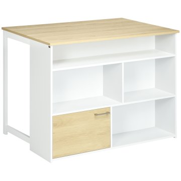 HOMCOM Moderna in razširljiva barska miza iz MDF za 2 osebi z 4 odprtimi policami in omarico, 116x79.5x91 cm, bela in barva lesa