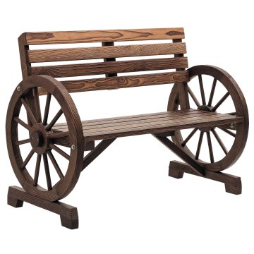 OUTSUNNY Vrtna klop za 2 osebi z nasloni za roke s kolesi, zunanja klop iz letvic iz smrekovega lesa, podeželski slog, klop za teraso patio in dvorišče, 105.5x56x79 cm, karbonizirano