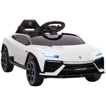AIYAPLAY Otroški električni avto Lamborghini 3-8 let s škarjastimi vrati, 12V, z 2 motorjema, vzmetenjem, daljinskim upravljanjem, MP3, glasbo, kolesi in ročajem, bel