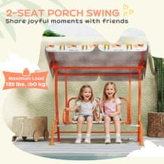 AIYAPLAY Dondolo per bambini da esterno a 2 posti con tettuccio regolabile e cinture di sicurezza, altalena dondolo da giardino e interno in acciaio e oxford, max 60 kg, 112x75x120 cm, arancione