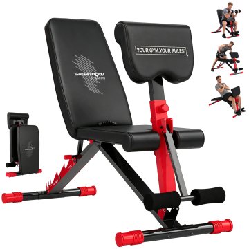 SPORTNOW Zložljiva fitnes klop, večnamenska trebušna klop z nagibom, z 6-Stopenjskim nastavljivim naslonjalom, ravna/nagnjena/spuščena, za domačo vadbo, nosilnost 300 kg, rdeča