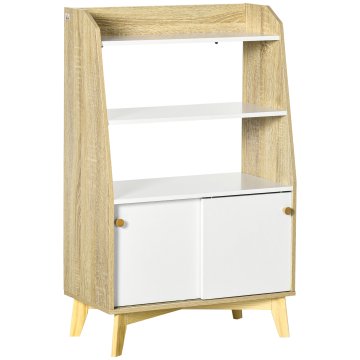 HOMCOM Dnevniški shranjevalni regal z odprto polico na 2 nivojih in 2-Vratno omarico, iz iverne plošče in borovega lesa, 58x30x93 cm, bela in barva lesa