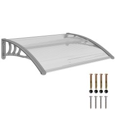 OUTSUNNY Zunanji nadstrešek 100x75cm iz polikarbonata za balkon vrata in okna odporen na UV žarke, srebrn