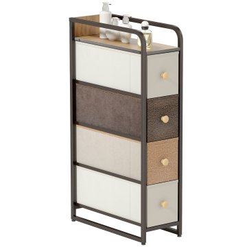 HOMCOM Predalnik iz tkanine vitek prostorsko varčen s 4 zložljivimi predali, pohištvo s predali kompaktno iz jekla za spalnico, kopalnico in dnevno sobo, 20x47x84.5 cm, večbarvni