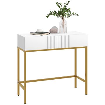 HOMCOM Vhodna konzola z 2 predaloma, konzolna miza z zlatimi nogami za dnevno sobo in salon, 80x31.5x75cm, bela