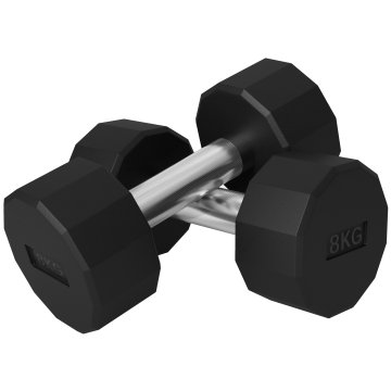 SPORTNOW Komplet 2 ročk z 12 stranicami po 2x8 kg iz kovine in gume, komplet ročk za telovadnico z nedrsečim ročajem, 26x12x12 cm, črna