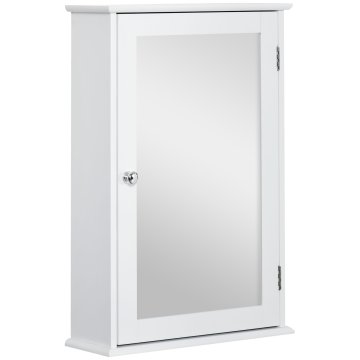 KLEANKIN Kopalniško ogledalo z omarico z magnetnimi vrati, 41x14x60 cm kopalniška omarica z ogledalom, nastavljiva polica, stenska kopalniška omarica za prihranek prostora iz stekla, bela
