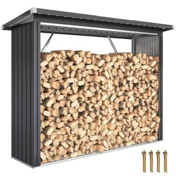 OUTSUNNY Zunanji nosilec za drva, zunanja drvarnica iz pocinkanega jekla, lopa za drva z dvignjeno podlago in poševno streho, hitra montaža, 1.12m², 213x66.5x150 cm, temno siva