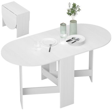 HOMCOM Zložljiva jedilna miza, 163x80 cm prostorsko varčna zložljiva pisalna miza z 2 ovalnimi krili za 6 oseb, kuhinjska miza z dvignjenim delom, idealna za dnevno sobo, dom, pisarno, bela