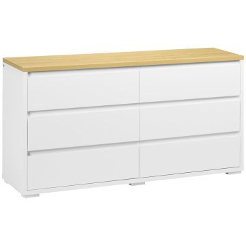 HOMCOM Komoda s 6 predali iz bele iverne plošče za spalnico, delovno sobo in dnevno sobo, 140x37x75cm