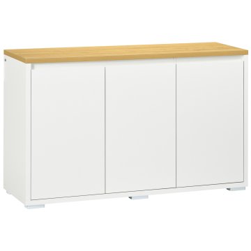 HOMCOM Večnamenski premiční regal z 2 omaricama na 2 nivojih iz iverne plošče, nastavljiva polica, 120x37x75cm bela in barva lesa