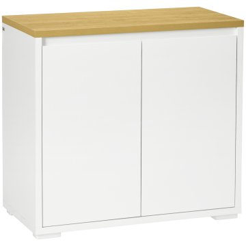 HOMCOM Večnamenska premična kredenca za dnevno sobo z 2-Nivojsko omarico iz iverne plošče in nastavljivo polico, 80x37x75cm, bela in barva lesa
