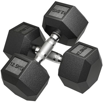 HOMCOM Komplet šesterokotnih uteži za telovadnico 2x12.5 kg, uteži za telovadnico z nedrsečim oprijemom, za fitnes vadbo v domači telovadnici, črna