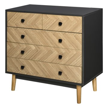 HOMCOM Predalnik za spalnico iz lesa s 5 predali, vintage industrijski slog, temno siva, 80x40x80cm