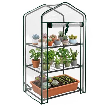 OUTSUNNY 3-Nivojski balkonski rastlinjak s rolo vrati, rastlinjak za vrt z jekleno konstrukcijo in PVC pokrovom, za rastline, vrt, zelenjavo, rože, sadje, 59x39x127 cm, prozoren