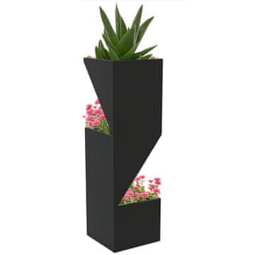 OUTSUNNY Fioriera da esterno con 3 aree di coltivazione e fori di drenaggio, vaso fioriera in metallo nero, 30x30x100 cm