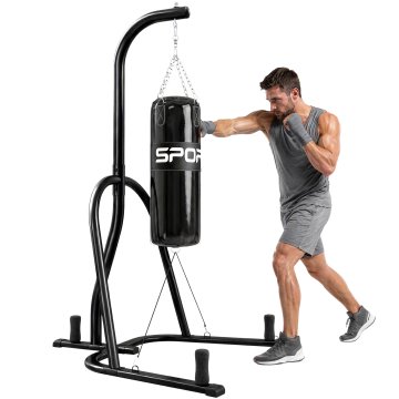 SPORTNOW Nosilec za boksarsko vrečo z vrečo, samostoječi nosilec za boks z elastično vrvjo, veriga za 360°, jeklena podlaga, palice za uteži, največ 120KG, trening MMA muay thai domača telovadnica