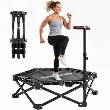 SPORTNOW Elastični trampolin za odrasle ø 104 cm zložljiv, elastična podloga s sistemom odpiranja in zapiranja v enem gibu, nastavljiv ročaj in 24 bungee vzmeti, nosilnost 180 kg, črn