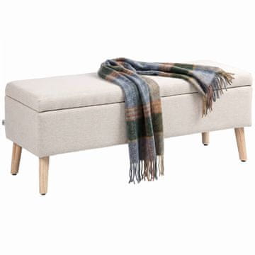 HOMCOM Puf s predalom za noge 110x39x45 cm s polnjeno sedežno blazino, predalnik iz blaga z učinkom lanu, noge iz kavčukovega lesa, nosilnost 220 kg, za spalnico, bež