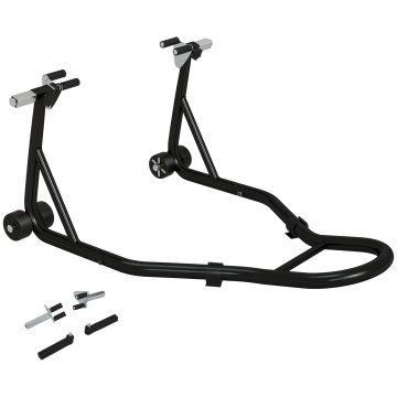 HOMCOM Sprednje stojalo za motocikel z nedrsečo podlogo, nastavljivi adapterji za čepe in vilični zatič, nosilnost 200 kg, za pnevmatike 18", 17" in 10"