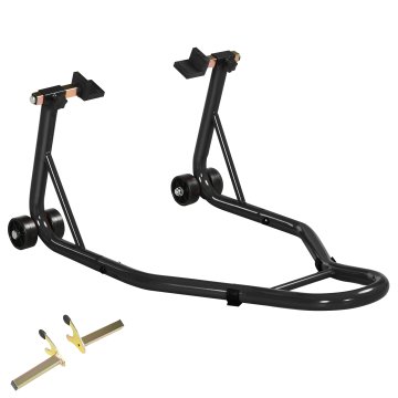 HOMCOM Zadnji moto podstavek z protizdrsno preprogo, nastavljivi moto podstavki adapterji, nosilnost 200 kg, za pnevmatike 18", 17" in 10", črn