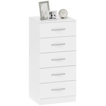 HOMCOM Predalnik za spalnico s 5 predali, como spalnica slim moderno z ročajem, predalnik varčni za dnevno sobo, otroško sobo in hodnik, 40x35x85 cm, bel
