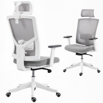 HOMCOM Ergonomski pisarniški stol z dinamično ledveno oporo 4D, 3D nasloni za roke, naslon za glavo in nastavljiva višina, vrtljivi pisarniški stol iz zračne mreže z zibanjem, za dom in pisarno, siva
