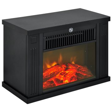 HOMCOM Električni kamin za mizo z učinkom plamena, talni električni kamin z nastavljivo močjo 600/1200W, temperatura nastavljiva, pokritost 10-15m², črna