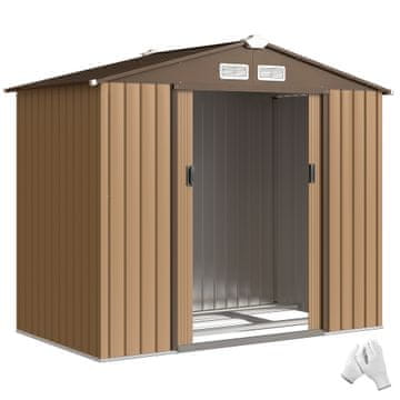 OUTSUNNY Vrtna lopa 2.5m² iz pocinkanega jekla z podnožjem in zračniki, lopa za orodje s poševno streho, dvojna drsna zaklenljiva vrata, 213x130x185 cm, rumena