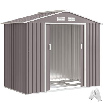 OUTSUNNY Vrtna hišica 2, 5 m² iz galvaniziranega jekla s podstavkom in zračnimi odprtinami, orodjarna s poševno streho, dvojna drsna vrata z možnostjo zaklepanja, 213x130x185 cm, siva