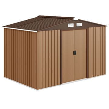OUTSUNNY Vrtna hiška 4.9 m² z temeljem, 4 odprtine za zrak in 2 drsna vrata, lopa za orodje iz jeklene pločevine, 277x195x192 cm, rumena
