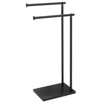 HOMCOM Stoječi obešalnik za brisače z 2 rokama, samostoječi kovinski obešalnik za brisače za kopalnico, 35.5x20x78cm, črna