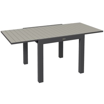OUTSUNNY Raztegljiva vrtna miza iz aluminija za 4-6 oseb, 81/162x80 cm raztegljiva zunanja jedilna miza z letvasto ploščo, za patio teraso balkon, siva