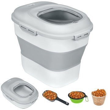 PAWHUT Posoda za pasjo hrano s kapaciteto 5-25L s hermetičnim zapiranjem in razvlaževalnim boxom, posoda za pasjo hrano iz PP in TPE, 44x32x37 cm, siva