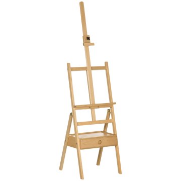 VINSETTO Štafelaj za slikarja z nastavljivo višino s spodnjim predalom, štafelaj za slikanje iz bukovega lesa, 43.5x43x150-190 cm, barva lesa