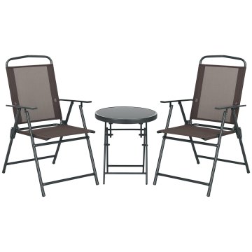 OUTSUNNY Vrtni set 3 delov z 2 vrtnima stoloma in okroglo zložljivo mizo, set mize in stolov iz kovine in stekla, bistro set za teraso, dvorišče, zunanjost, rjava