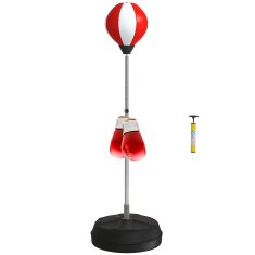 HOMCOM Boksarski balon za tla za odrasle, boksarska vreča za tla s polnilno osnovo, zračna črpalka in rokavice, nastavljiva višina od 126 do 144 cm, hitrostni balon za domačo telovadnico in fitnes