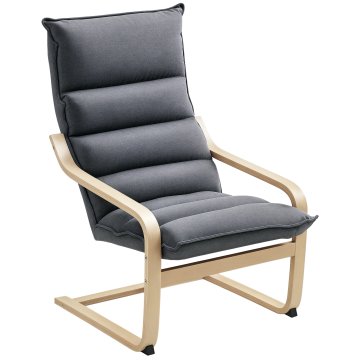HOMCOM Moderni gugalni stol z lesenimi nasloni za roke, oblazinjen stol za dnevno sobo in spalnico z debelimi blazinami iz žameta, 67x83x105 cm, siva