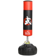 HOMCOM Sacco da boxe da terra adulti, 180 cm sacco boxe da terra con 10 ventose, sacchi da kickboxing per muay thai mma allenamento fitness, per casa palestra home gym, nero e rosso