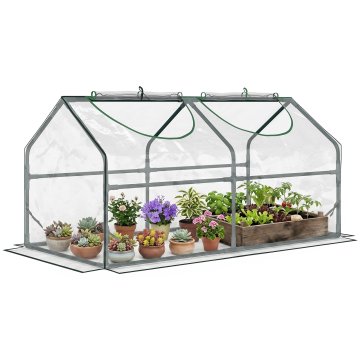 OUTSUNNY Mini vrtni rastlinjak z 2 zložljivima oknoma in PVC protiv UV pokrovom, 120x60x60cm, prozoren