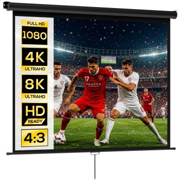 HOMCOM Projekcijsko platno 84 palcev 4K HD format 4:3, ročno nastavljiva višina, stensko stropno projekcijsko platno, širokokotni 160°, platno za video projektor za dom, domači kino in pisarno, črno