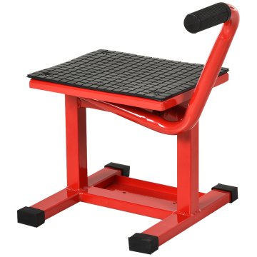 DURHAND Kovinsko motorno stojišče za moto do 150 kg, dvižno stojišče z gumijasto površino in ročico, 48x34x43 cm, rdeča