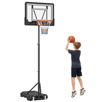 HOMCOM Košarkaški koš z nastavljivo višino 160-210 cm, jeklena konstrukcija in podstavek s kolesi, prozorna PE tabla