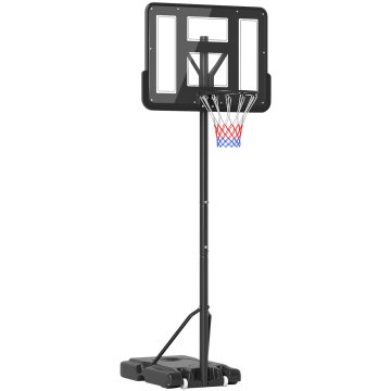 HOMCOM Košarkarski obroč z nastavljivo višino 160-305cm, podstavek s kolesi in jeklena konstrukcija, prozorna PVC tabla