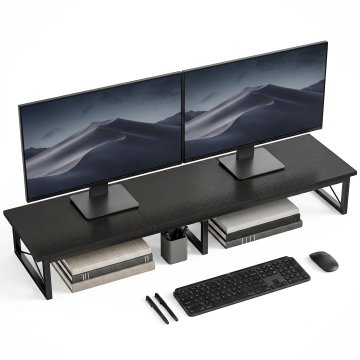 HOMCOM Podpora za monitor na mizi, dvigalo za monitor iz lesa z 2 predaloma za shranjevanje, za prenosnike in osebne računalnike, do 20 kg, 114x30x16.5 cm, črna