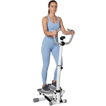 HOMCOM Stepper z lcd monitorjem, nastavljivi ročaji, fitnes stepper iz jekla in abs, 55x53x118-128 cm, bela in siva