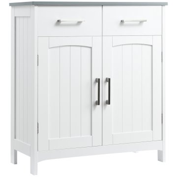 KLEANKIN Prostor varčna kopalniška omarica, kopalniška omara z 2 vrati, 2 predaloma in nastavljivo polico iz MDF, 68x33x76cm, bela