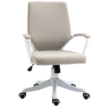 VINSETTO Ergonomski pisarniški stol z nastavljivo višino, oblazinjen pisalni stol, vrteč se 360° in funkcijo zibanja, v zračnem lanenem blagu, za študij, bež